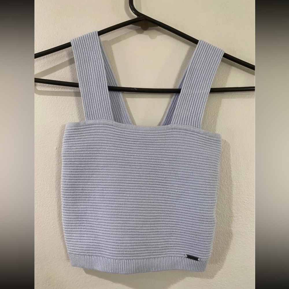 Hollister Blue and White Ribbed Fitted Tank Top